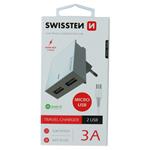 Swissten adaptér Smart IC 2× USB 3A + Micro USB kabel, bílý  