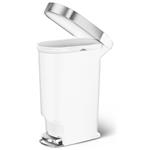 Simplehuman pedálový odpadkový koš, 40 l, bílý plast, úzký, oválný, s nerez krytem sáčku