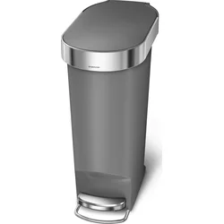 Simplehuman pedálový odpadkový koš, 40 l, šedý plast, úzký, oválný, s nerez krytem sáčku