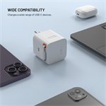 Síťová GaN nabíječka FIXED s 2xUSB-C, PD 3.0, samonavíjecí kabel, 65W, bílá
