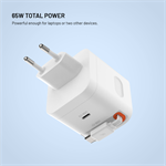 Síťová GaN nabíječka FIXED s 2xUSB-C, PD 3.0, samonavíjecí kabel, 65W, bílá