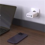 Síťová GaN nabíječka FIXED s 3xUSB-C a USB, podpora PD 3.0, 120W, bílá