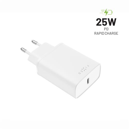 Síťová nabíječka FIXED s USB-C výstupem a podporou PD, 25W, bílá