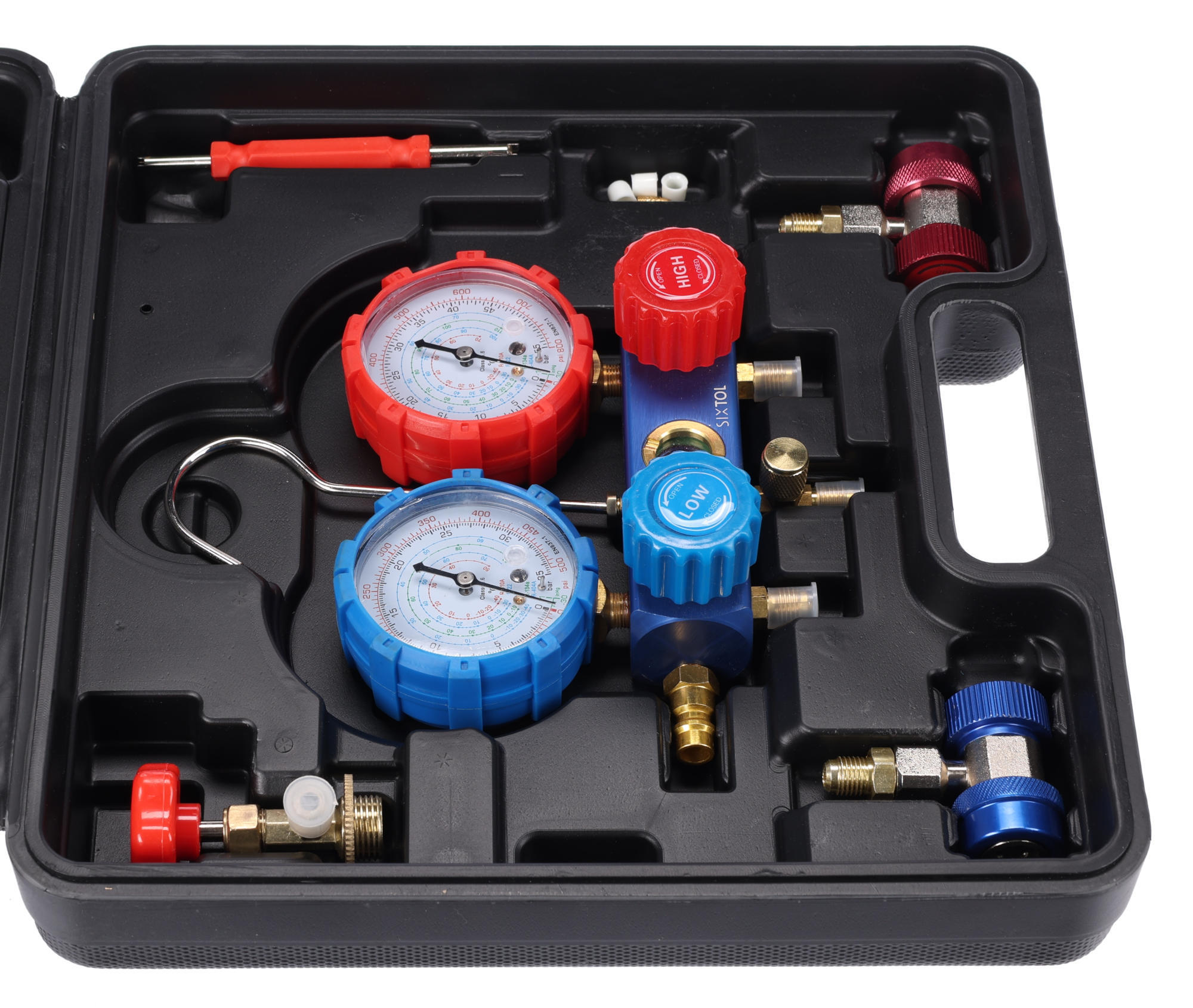SIXTOL Sada na měření tlaku a těsnosti autoklimatizace MECHANIC AC TESTER 1
