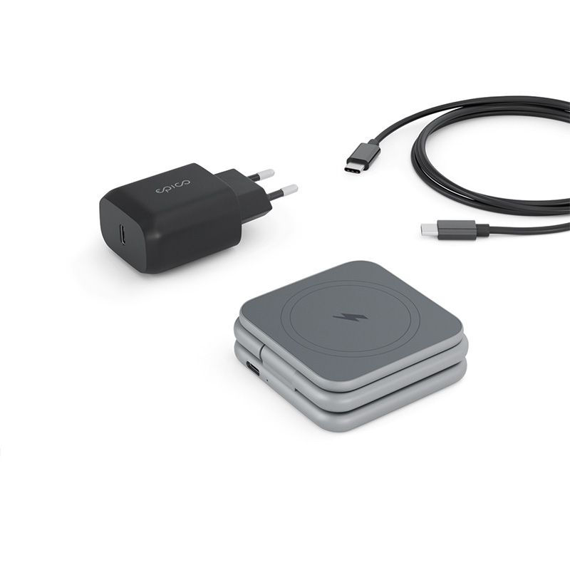 Skladacia bezdrôtová nabíjačka Epico Mag+ s podporou MagSafe - vesmírne sivá