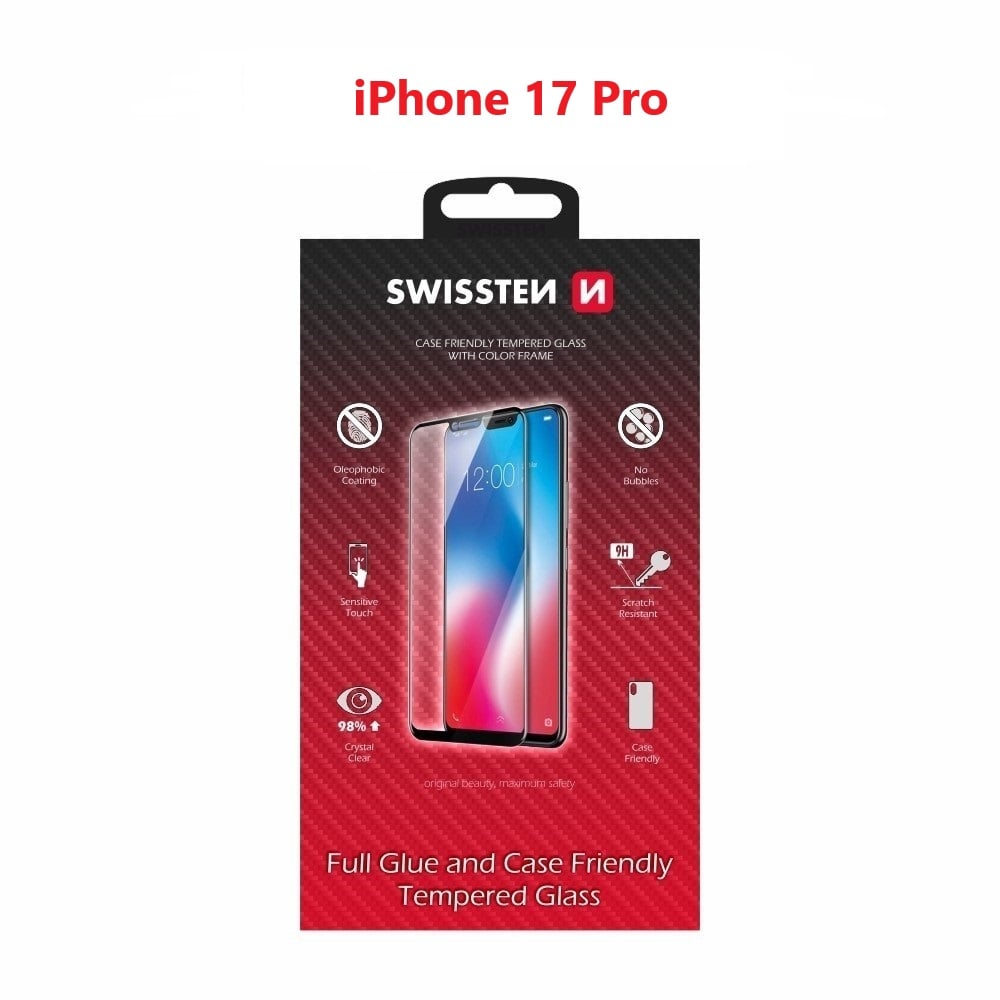 Sklo Swissten Full Glue pre iPhone 17 Pro, čierne