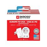 SKROSS cestovní adaptér s USB A+C 20W do Spojených států, typ B