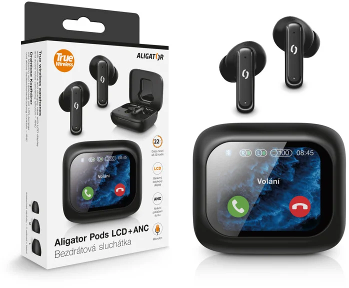 Slúchadlá Bluetooth Aligator Pods LCD + ANC, čierne