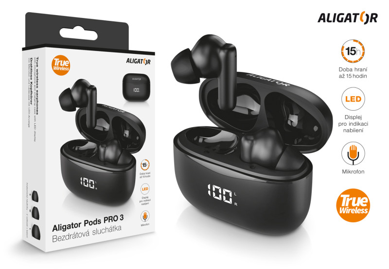Slúchadlá Bluetooth Aligator Pods PRO 3, čierne