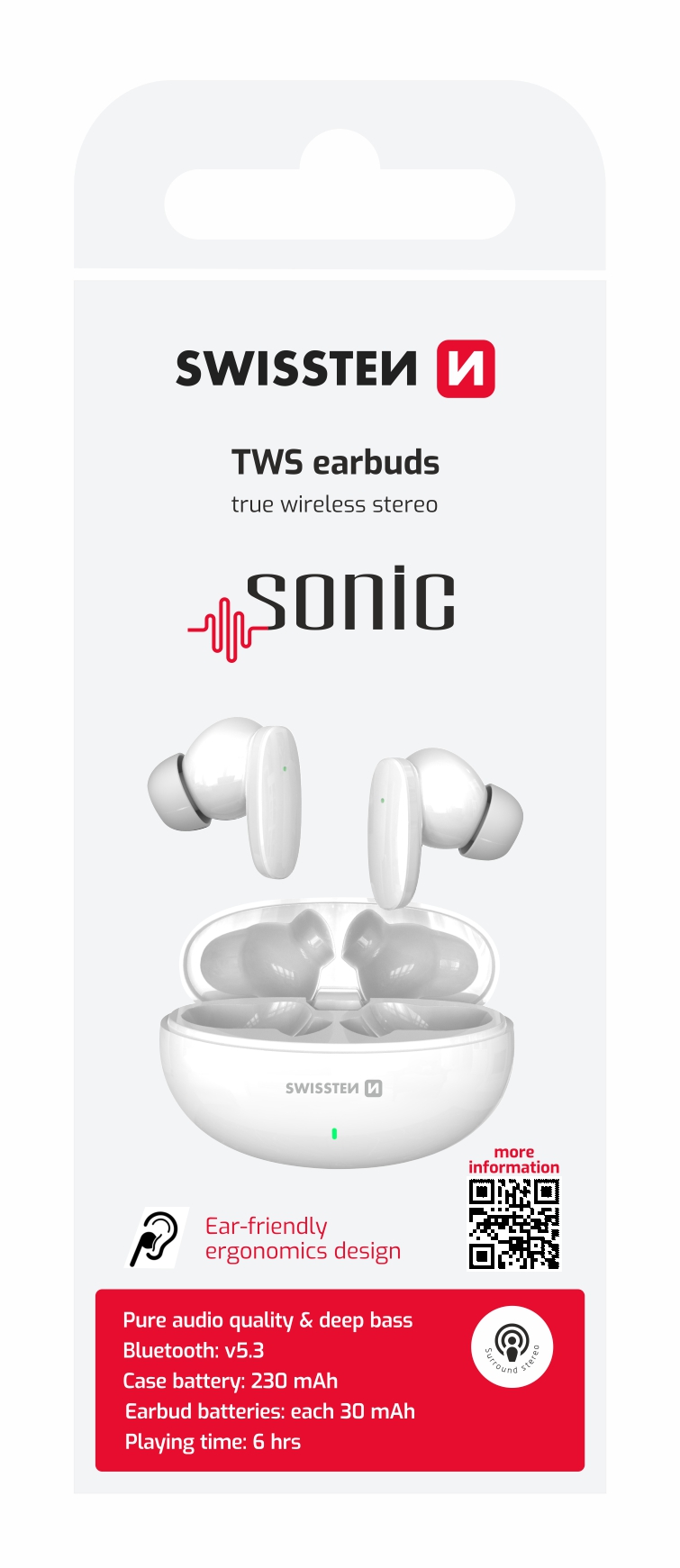 Slúchadlá Swissten TWS Sonic, biele