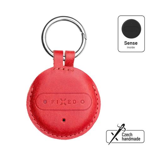 Smart tracker FIXED Sense s červeným koženým pouzdrem a karabinou