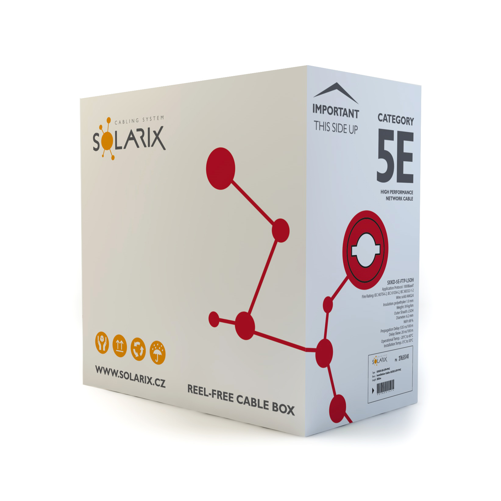 SOLARIX kábel, CAT5E, FTP LSOH, drôt, 305m, box SXKD-5E-FTP-LSOH