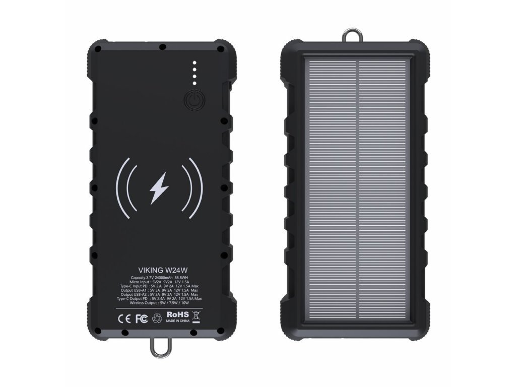 Solárna vonkajšia powerbanka Viking W24W 24000 mAh, bezdrôtové nabíjanie