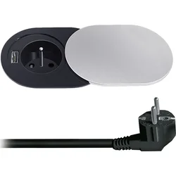 Solight 1x vestavná zásuvka + 1x USB s posuvným víčkem, délka 1,9m, USB 2400mA