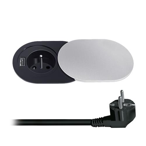 Solight 1x vstavaná zásuvka + 1x USB s posuvným krytom, dĺžka 1,9 m, USB 2400 mA