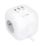 Solight 3z + USB A+C predlžovací kábel - kocka, kábel 2 m, 3 x 1 mm2, biely, vypínač