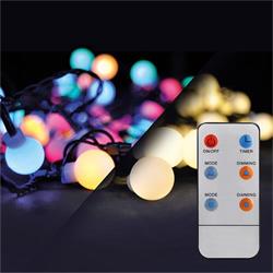 Solight LED 2v1 vonkajšia vianočná reťaz, guľa, diaľkové ovládanie, 200LED, RGB+biela, 20m+5m, 8 funkcií, IP44