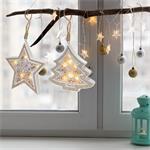 Solight LED poinsettia, drevený dekor, 6LED, teplá biela, 2x AAA