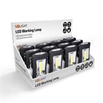 Solight LED pracovná lampa, 3W COB + 3 SMD LED, háčik + magnet, 3 x AAA