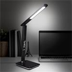 Solight LED stolná lampa s displejom, 9 W, voliteľná teplota svetla, koža, čierna