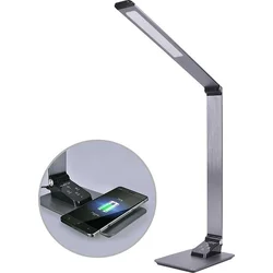 Solight LED stolná lampa stmievateľná, 10 W, indukčné nabíjanie, zmena chromatickosti, hliník, sivá