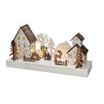 Solight LED vianočná dedinka, 34x17cm, drevo, 4 LED, 2x AA