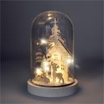 Solight LED vianočná dekorácia, zasnežená krajina s domčekom, 18cm, 10x LED, 2x AAA
