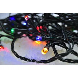 Solight LED vonkajšia vianočná reťaz, 50 LED diód, 5 m, 3 m vedenie, 8 funkcií, časovač, IP44, viacfarebná