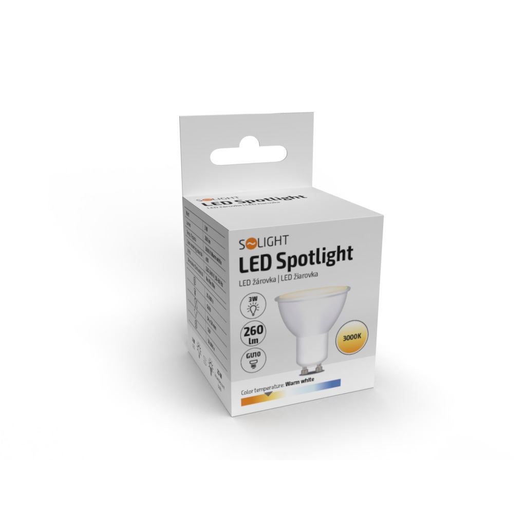 Solight LED žárovka, bodová , 3W, GU10, 3000K, 260lm, bílá