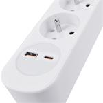 Solight predlžovací kábel 3 zásuvky, USB A+C 20W PD, 3 m, 3 x 1 mm2, biely, vypínač