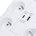 Solight prepäťová ochrana, 8z, USB A+C, 2m, biela