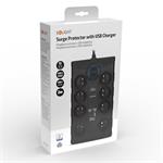 Solight přepěťová ochrana, 8z, USB A+C, 2m, černá