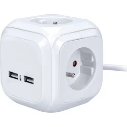 Solight prodlužovací přívod kostka, 4 zásuvky 230V + 2x USB max. 2400mA, kabel 2m
