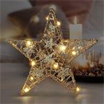 Solight Vianočná hviezda s trblietkami, zlatá, kov, 14x LED, 2x AA