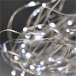 Solight Vianočná reťaz strieborná, 100x mini LED, 10 m, 3 x AA, studené svetlo