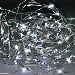 Solight Vianočná reťaz strieborná, 100x mini LED, 10 m, 3 x AA, studené svetlo