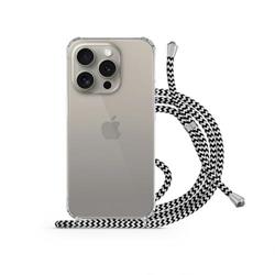 Spello Crossbody Strap Case iPhone 15 Pro - transparentní/černobílá šňůrka