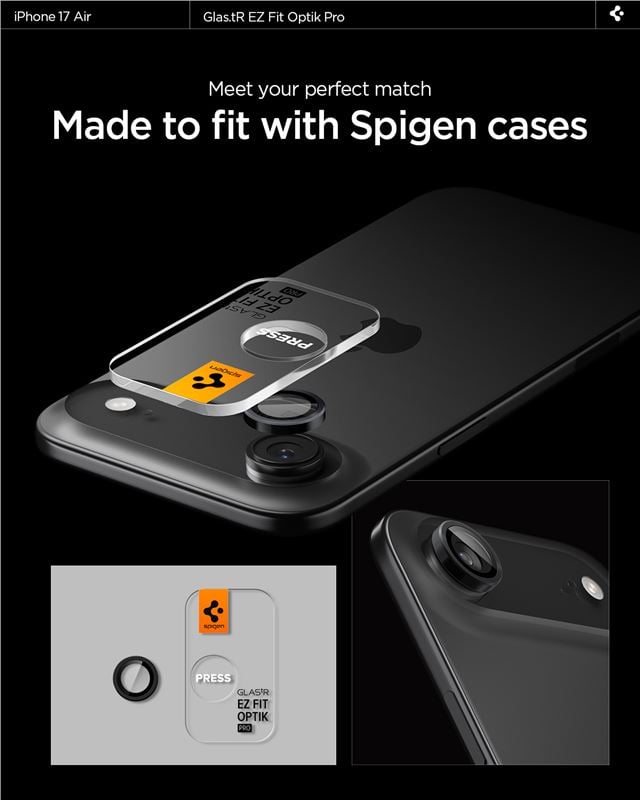 Spigen Glass tR EZ Fit Optik Pro 2 Pack, black - iPhone Air