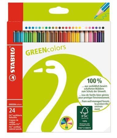 STABILO Barevné pastelky "GreenColours", 24ks, šestihranné