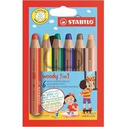 STABILO Barevné pastelky "Woody", 6 barev, maxi, 3v1 – pastelky, vodovka, voskovka