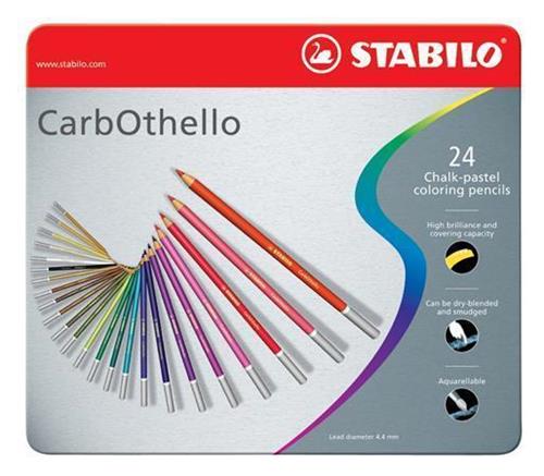 STABILO Křídové pastelové barevné pastelky "CarbOthello", sada, 24 barev, kulaté, kovová krabička