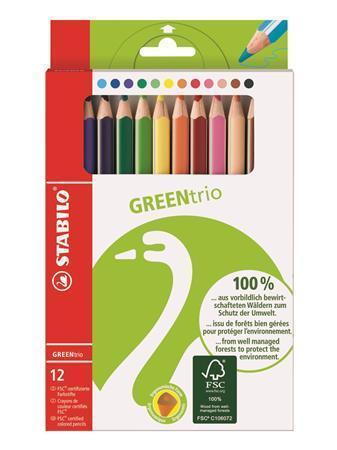 STABILO Pastelky "Green Trio", 12 různých barev, sada, trojúhelníkový tvar, silné