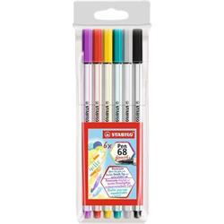 STABILO Štetcové fixy "Pen 68 brush", 6 farieb