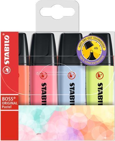 STABILO Zvýrazňovač "BOSS original Pastel", mix barev, 2-5 mm, 4 ks