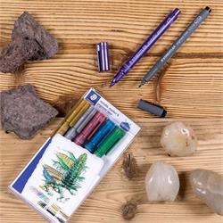 STAEDTLER Dekoračný popisovač, 6 rôznych metalických farieb 1 čierny popisovač, 1-2 mm