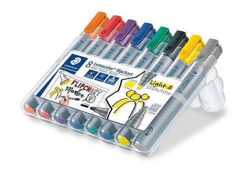 STAEDTLER Popisovače na flipchart "Lumocolor 356", 8 barev, 2-5 mm, klínový hrot 356 SWP8