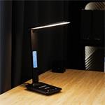 Stolná LED lampa Huslog s displejom a bezdrôtovou nabíjačkou a displejom, čierna