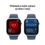 Strieborné hliníkové puzdro Apple Watch Series 10 GPS 42 mm so športovým denimovým remienkom - M/L (MWWC3QC/A)