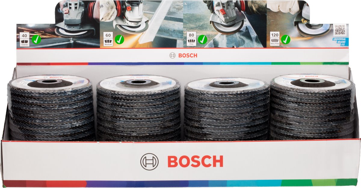 Súprava brúsnych kotúčov BOSCH X451, 115 × 22,23 mm, G40; 60; 80; 120, T29, 60 ks (2.608.626.159)