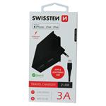 Swissten adaptér Smart IC 2× USB 3A + Lightning MFi kabel, černý  